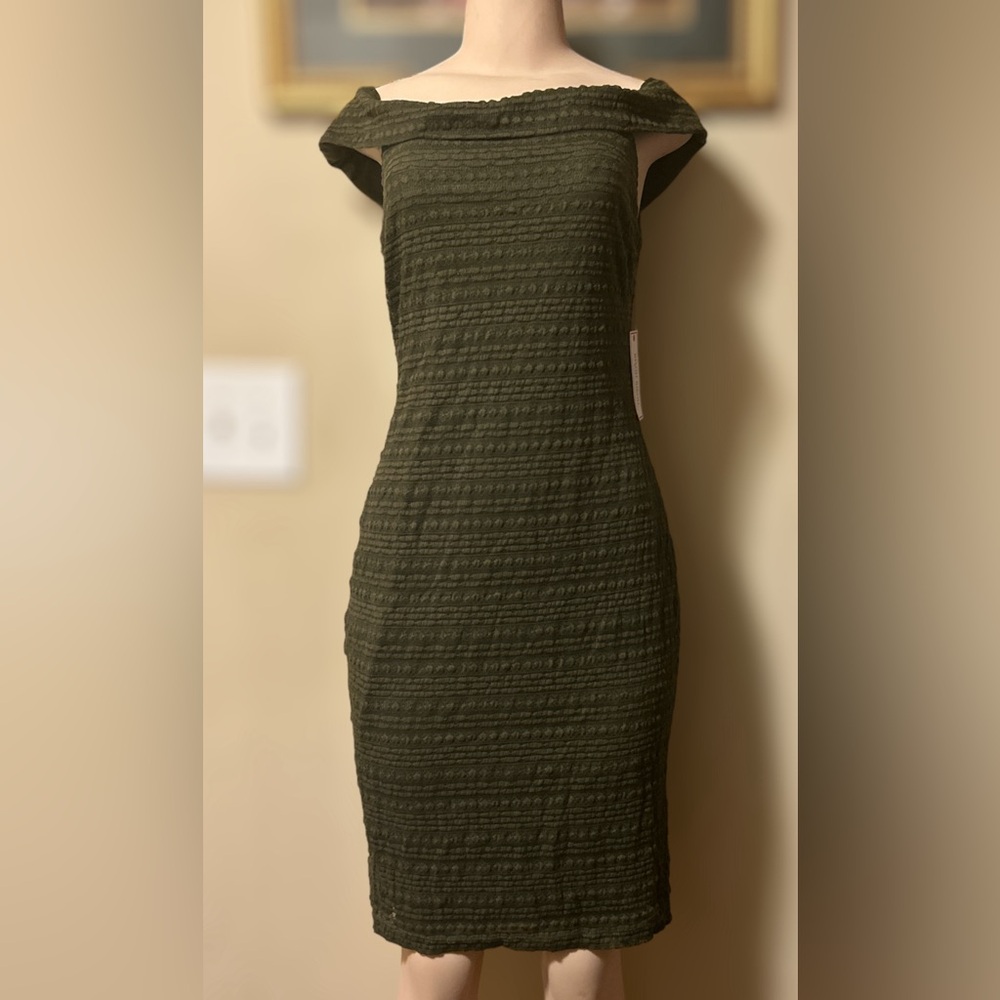 Bisou Bisou Michele Bohbot Olive Green Off The Shoulder Textured
Dress S…